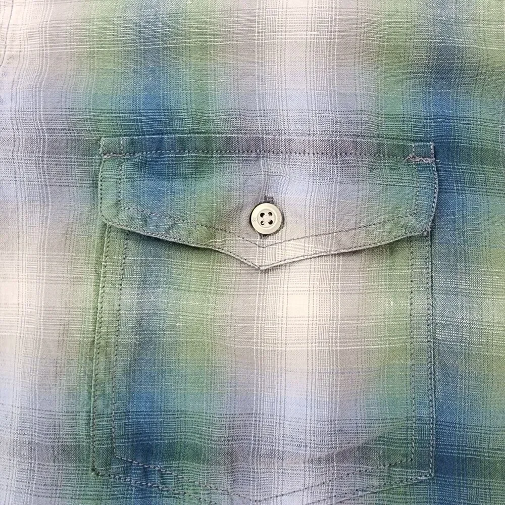 Banana Republic Shirt Mens XL Plaid Linen Blend Long Sleeve Button Up Coastal